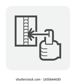Electrode welding icon. Include welding electrode stick, holder, workpiece and hand welder. For welding process to join metal by electricity i.e. fabrication, construction, erection, pipeline welding.