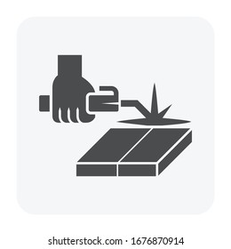 Electrode welding icon. Include welding electrode stick, holder, workpiece and hand welder. For welding process to join metal by electricity i.e. fabrication, construction, erection, pipeline welding.