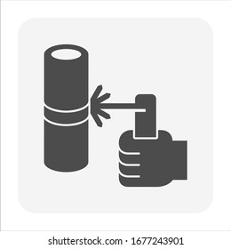 Electrode welding icon. Include welding electrode stick, holder, pipe workpiece and hand welder. For welding process to join metal by electricity i.e. fabrication, construction, pipeline welding etc.