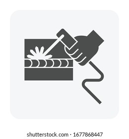 Electrode welding icon. Include welding electrode stick, holder, workpiece and hand welder. For welding process to join metal by electricity i.e. fabrication, construction, erection, pipeline welding.