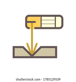 Trabajos de soldadura y herramientas como antorcha de soldadura, herramienta de corte de gas, gabinete de soldadura y otro diseño de icono vectorial.