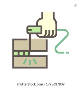 Trabajo de soldadura e icono del vector de trabajo, píxel perfecto 64x64 y trazo editable.