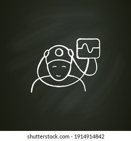 Electroencephalogram chalk icon. Brain, sleep examination. Sleep disorder. Healthy sleeping concept. Cerebral problems treatment. Examination during sleep. Isolated vector illustration on chalkboard
