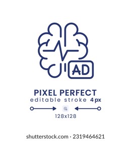 Electroencephalogram linear desktop icon. EEG monitoring. Neuromarketing tool. Pixel perfect 128x128, outline 4px. GUI, UX design. Isolated user interface element for website. Editable stroke