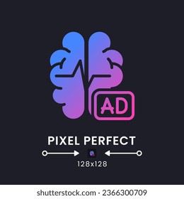 Electroencephalogram purple solid gradient desktop icon on black. EEG monitoring. Neuromarketing tool. Pixel perfect 128x128, outline 4px. Glyph pictogram for dark mode. Isolated vector image