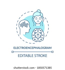 Electroencephalogram turquoise concept icon. Scientific brain study. Health exam. Medical examination technology idea thin line illustration. Vector isolated outline RGB color drawing. Editable stroke