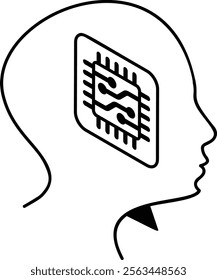 Electroencephalography brain-computer interface isometric vector, Artificial general intelligence symbol, Natural Language Processing, Machine Deep Learning illustration Partially invasive BCI concept