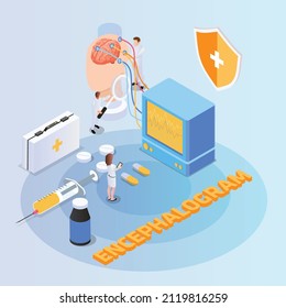 Electroencephalography isometric 3d vector illustration concept for banner, website, landing page, ads, flyer template