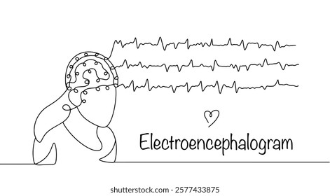 Electroencephalography. Measuring voltage fluctuations in brain neurons. An important medical procedure for diagnosing the functioning of the human brain. A drawn woman undergoing an EEG.