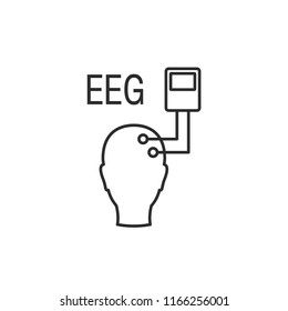 Electroencephalography Vector Line Icon. Brain Wave Measurement. Human Head In EEG Cap