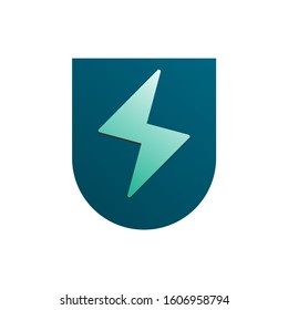 Electroguard. A simple and flat logo design, featuring an electric symbol with a shield behind it.