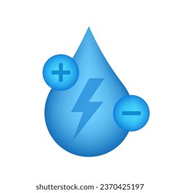 Electrolyte Drink blue gradient icon for mineral water or other beverages - electric ions in water drop. Water drop isolated on white background. Vector illustration