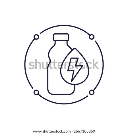 Electrolyte drink icon with a bottle, line design on white