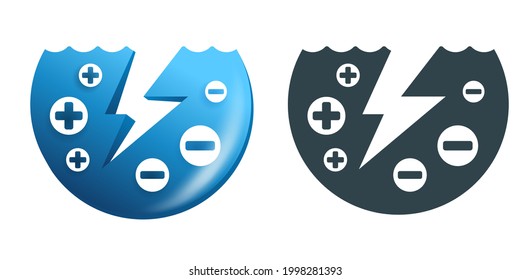 electrolyte Drink icon for mineral water or other beverages - electric ions in water. Vector illustration in 3D and flat decoration