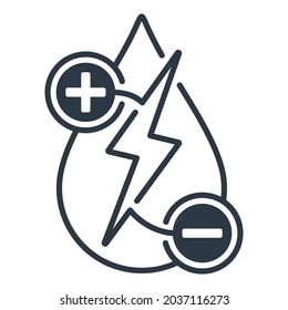 Electrolyte Water Flat Icon For Mineral Drinks Or Other Beverages - Electric Ions In Drop. Vector Emblem In Thin Line