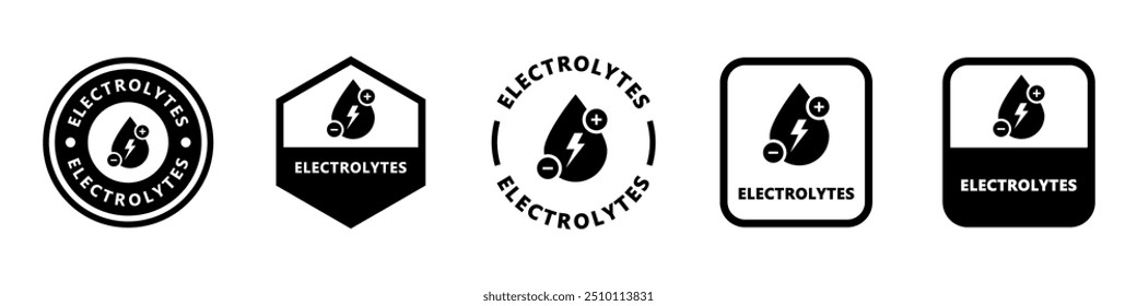 Eletrólitos - ícones vetoriais para o rótulo de embalagem do produto.