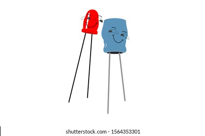 Electrolytic capacitor illustration in the vector not a ceramic capacitors. Capacitor icon of electronic part in the electrical engineering icons. This icon in the cartoon mode.