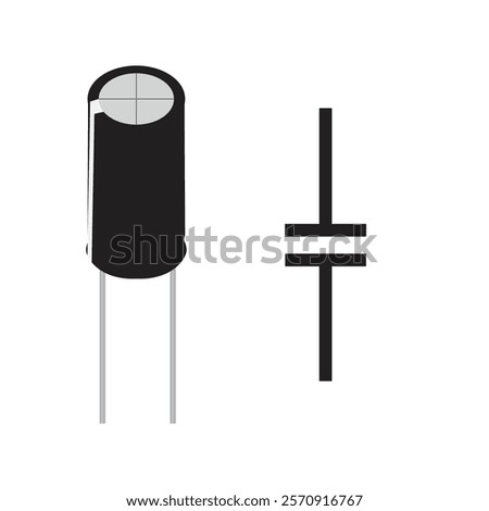 electrolytic capacitor with its symbol isolated on white background