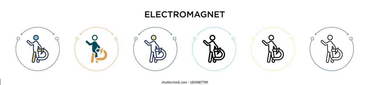 Electromagnet icon in filled, thin line, outline and stroke style. Vector illustration of two colored and black electromagnet vector icons designs can be used for mobile, ui, web