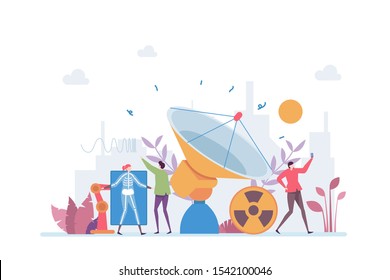 Electromagnetic Detection Vector Illustration Concept Showing a person is being observe using electromagnetic wave 