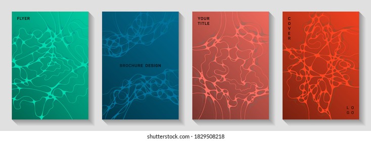 Electromagnetic field concept abstract vector covers. Doodle waves render backdrops. Tracery notebook vector layouts. Radiology cover pages graphic design set.