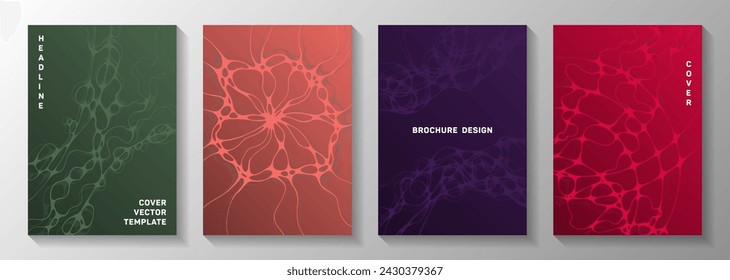 Electromagnetic field concept abstract vector covers. Liquid waves torrent textures. Colorful brochure vector layouts. Science fiction cover pages graphic design set.