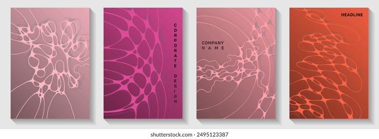 Electromagnetic field concept abstract vector covers. Liquid waves blend textures. Soft banner vector layouts. Science fiction cover pages graphic design set.