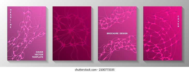 Electromagnetic field idea abstract vector covers. Liquid waves meshwork backgrounds. Creative notebook vector templates. Radio physics cover pages graphic design set.