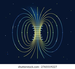 Electromagnetic Field or Magnetic Force on Dark Space Background.  Energy Flow Physics Concept