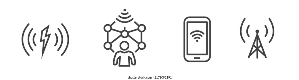 Electromagnetic fields in the home and sources web icon set - outline icon collection, vector