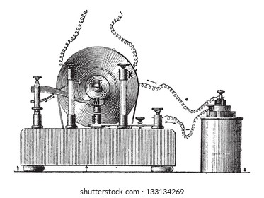 Electromagnetic Induction, vintage engraved illustration. Dictionary of Words and Things - Larive and Fleury - 1895