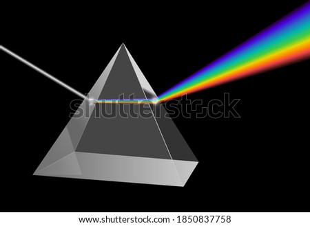 Electromagnetic prism light refraction spectrum. Optics floyd pyramid rainbow dispersion glass
