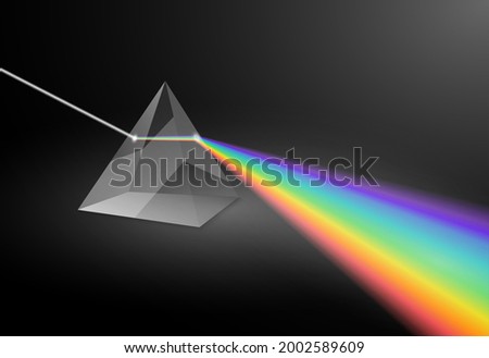 Electromagnetic prism light refraction spectrum. Optics floyd pyramid rainbow dispersion glass