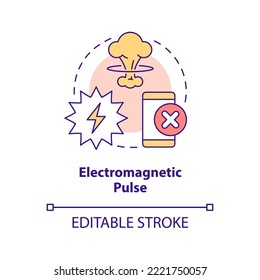 Electromagnetic pulse concept icon. Appliances damage. Nuclear explosion danger abstract idea thin line illustration. Isolated outline drawing. Editable stroke. Arial, Myriad Pro-Bold fonts used