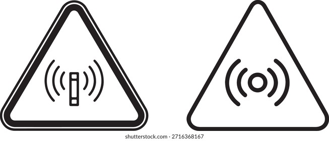 Electromagnetic Radiation and Mobile Signal Warning Icons – High-Contrast Safety Sign Vector Set
