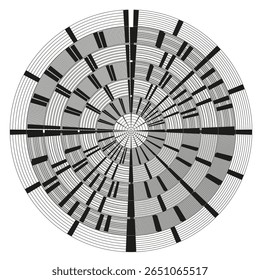 Radar de vigilância eletromagnética. Raios radiantes densos. Vetor de wireframe concêntrico. Alvo circumpolar analítico.