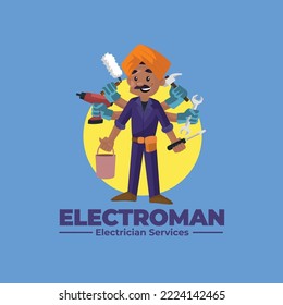 Elektroman Elektriker Dienstleistungen Vektormaskot Logo Vorlage.