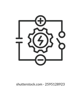 Electromechanics, icon in line design. Electromechanical systems, electrical engineering, mechanical systems, automation, robotics on white background vector. Electromechanics, editable stroke icon