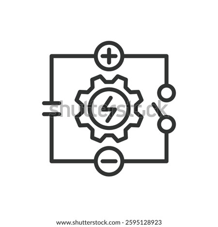 Electromechanics, icon in line design. Electromechanical systems, electrical engineering, mechanical systems, automation, robotics on white background vector. Electromechanics, editable stroke icon