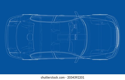 Electromobile. Vector rendering of 3d. Wire-frame style. The layers of visible and invisible lines are separated. Orthography