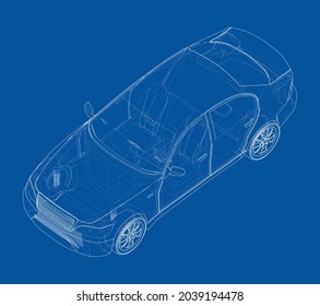 Electromobile. Vector rendering of 3d. Wire-frame style. The layers of visible and invisible lines are separated. Orthography