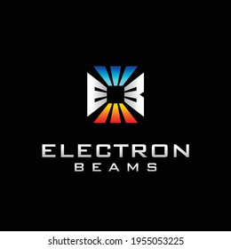 Logotipo de vigas eléctricas, letra E y concepto de letra B