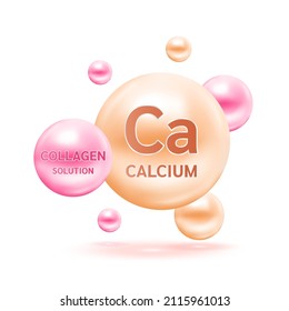 Electron for Calcium, Vitamin and Collagen. Therapy helps maintain strong bone. Medical scientific and healthcare concept. 3D Vector EPS10 illustration.