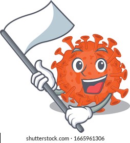 Electron microscopy coronavirus cartoon character design holding standing flag