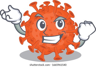 Electron microscopy coronavirus cartoon character style with happy face