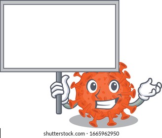 Electron microscopy coronavirus cute cartoon character bring a board