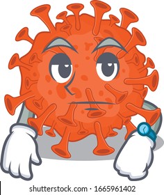 Electron microscopy coronavirus on waiting gesture mascot design style