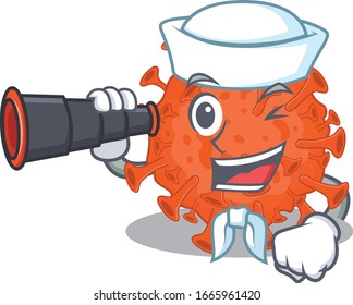 Electron microscopy coronavirus in Sailor cartoon character design with binocular