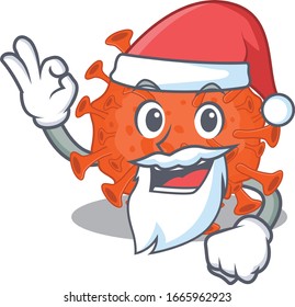 Electron microscopy coronavirus in Santa cartoon character design showing ok finger