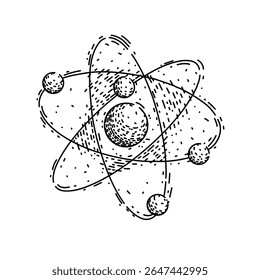 molécula de elétron átomo desenhado à mão. nêutron de próton, elemento composto, isótopo íon molécula de elétron esboço de vetor de átomo. ilustração preta isolada